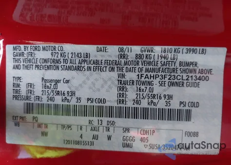 2012 Ford Focus Se из США, поврежденный, VIN 1FAHP3F23CL213400